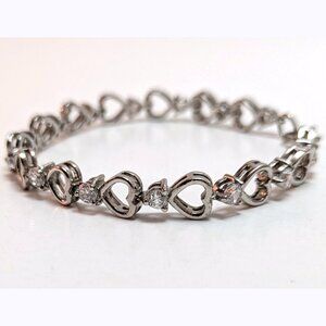 Vintage 90s Heart Brilliant Cut Crystal Silver Bracelet Kawaii Elegant Coquette